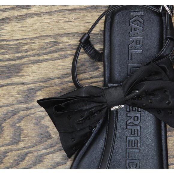NWT Karl Lagerfeld Paris Womens Cristi Studded Bow Thong Sandal Slide Black 9M - Picture 9 of 10